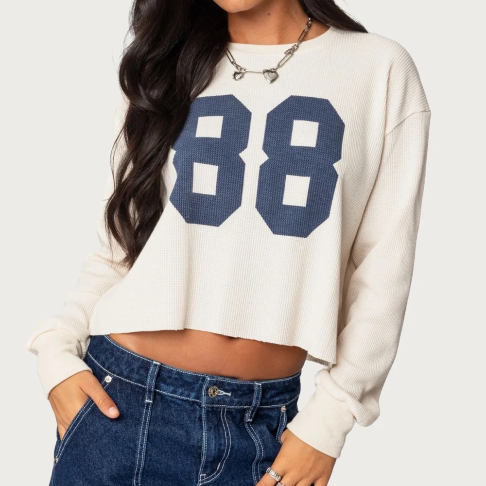 NWT Cream Edikted 88 Crop Waffle Top XS